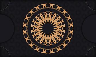 Template for a printable design of an invitation card with a luxurious ornament. Black vector banner with greek luxury ornaments and text place.