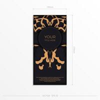 Stylish Vector Preparing postcards in black color with Indian patterns. Template for print design invitation card with mandala ornament.