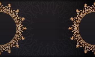 Golden frame with floral pattern on black background vector