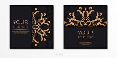Set Vector Template postcards in black color with Indian patterns. Print-ready invitation design with mandala ornament.