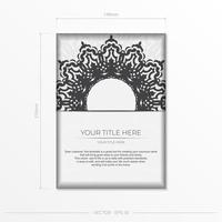 postcards in white with black ornaments. Vector design of invitation card with mandala patterns.