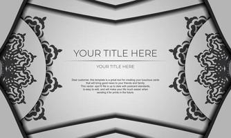 banner vectorial blanco con adornos negros y lugar para el texto. plantilla para diseño de tarjeta de invitación imprimible con patrones de mandala. vector