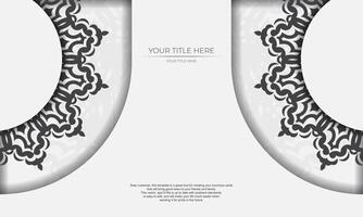 White background with black vintage ornaments and place for your text. Invitation card design with mandala ornament. vector