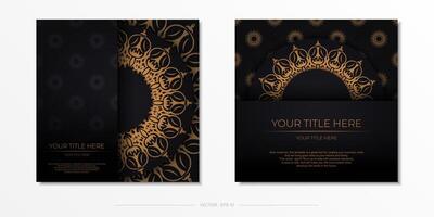 Black and gold business card template with oriental pattern vector