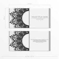 Preparing postcards in white with black patterns. Vector Template for print design of invitation card with mandala ornament.