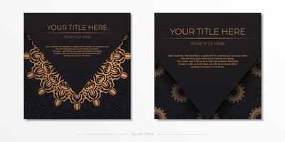 Luxurious Black color postcard template with vintage ornament. Print ready invitation design with mandala patterns. vector