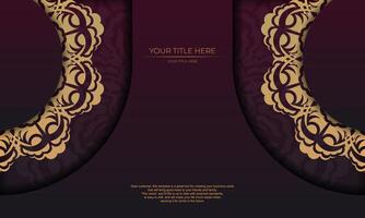 Burgundy banner template with vintage ornaments and place for your design. Invitation card design with mandala patterns. vector