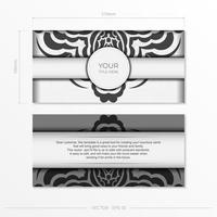Luxurious Vector Template for Postcard White Colors with Indian Patterns. Print-ready invitation design with mandala ornament.