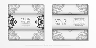 Preparing postcards White colors with Indian patterns. Template for print design invitation card with mandala ornament. vector