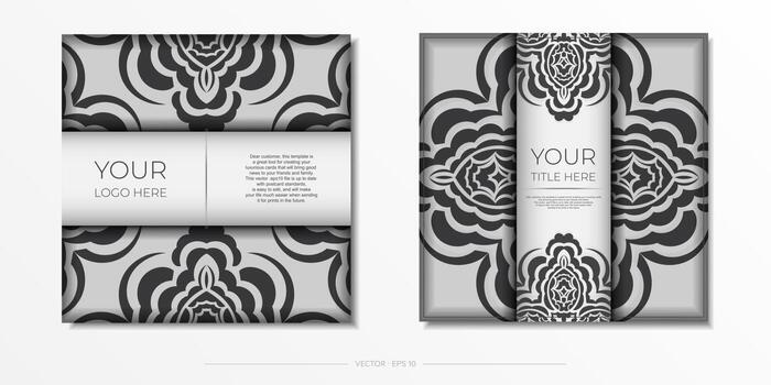 Two black and white business cards with a floral pattern vector