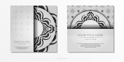 lujosa elaboración de postales colores blancos con adornos indios. plantilla para diseño de tarjeta de invitación imprimible con patrones de mandala. vector