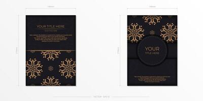 Set of Preparing postcards in black with Indian patterns. Vector Template for print design of invitation card with mandala ornament.