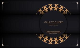 Invitation card design with luxurious patterns. Black banner with greek luxury ornaments and place for your text.