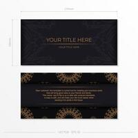 Stylish Template for print design postcards in black color with luxurious Greek patterns. Vector preparation of invitation card with vintage ornament.