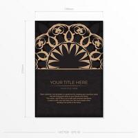 Rectangular Template for print design postcards in black color with luxury patterns. Preparing an invitation card with vintage ornaments. vector