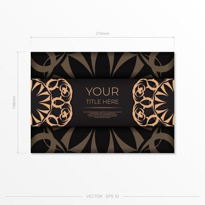 A black and gold business card with an ornate design