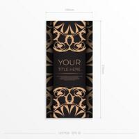Rectangular Ready-to-print postcard design in black with luxurious patterns. Invitation card template with vintage ornament. vector
