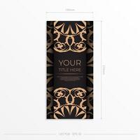 Rectangular Ready-to-print postcard design in black with luxurious patterns. Invitation card template with vintage ornament. vector