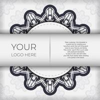 Vintage Vector Preparing postcards in white color with abstract ornament. Template for design printable invitation card with vintage patterns.