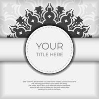 Stylish white postcard design with luxurious Greek patterns. Stylish invitation with vintage ornament. vector