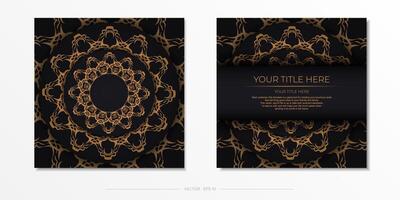 Square postcards in black with luxurious gold ornaments. Invitation card design with vintage patterns. vector