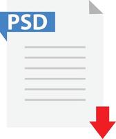 Download PSD icon on white background. PSD file with down arrow sign. PSD document type symbol. flat style. vector
