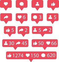 social media followers, comments, likes set icon on white background. social network rating sign. flat style. vector