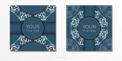 Square Vector Prepare postcards in light blue color with luxurious light patterns. Template for design printable invitation card with vintage ornament.