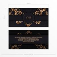 Rectangular Preparing postcards in black with luxurious gold ornaments. Template for design printable invitation card with vintage patterns. vector