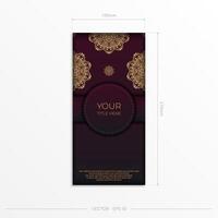 Luxurious vector postcard in burgundy color with vintage ornament. Invitation card design with mandala patterns.
