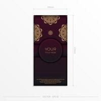 Luxurious vector postcard in burgundy color with vintage ornament. Invitation card design with mandala patterns.