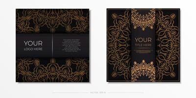 Luxurious postcards in black with vintage patterns. Invitation card design with mandala vector