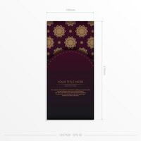 This is a Burgundy Color Postcard Template with Vintage Ornaments. Print-ready invitation design with mandala patterns. vector