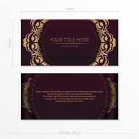 Luxurious preparation of postcards in burgundy color with vintage ornaments. vector