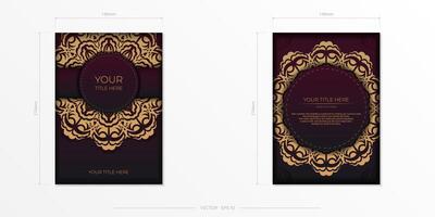 Set of Preparing postcards in burgundy color with vintage patterns. Template for print design invitation card with mandala ornament. vector