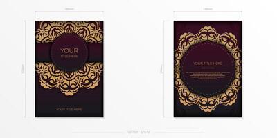 Set of Preparing postcards in burgundy color with vintage patterns. Template for print design invitation card with mandala ornament. vector