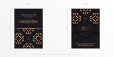 Two black and gold business cards with ornate patterns vector