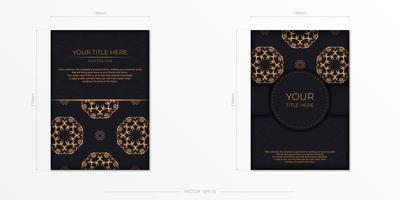 Rectangular Dark color postcard template with abstract ornament. Print-ready invitation design with vintage patterns. vector