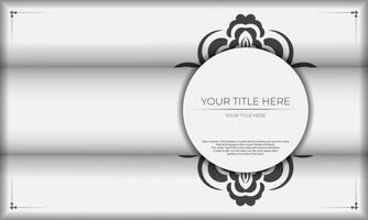 White banner of gorgeous vector patterns with mandala ornaments and place for your text. Invitation card design with mandala patterns.