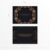 Rectangular Dark color postcard template with abstract patterns. Print-ready invitation design with vintage ornaments. vector