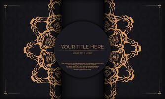 Black background with luxury golden vintage ornaments and place for your design. Template for print design invitation card with vintage ornament. vector