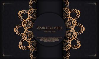 Black background with luxury golden vintage ornaments and place for your design. Template for print design invitation card with vintage ornament. vector