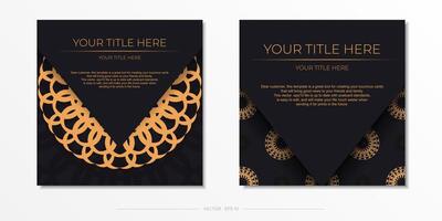 Stylish Ready-to-print postcard design in black with luxurious Greek ornaments. Invitation card template with vintage patterns. vector