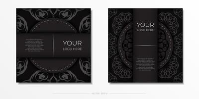 Black and white business cards with ornate patterns vector