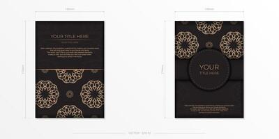 Two black and gold business cards with ornate patterns vector