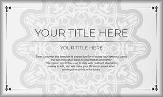 White luxury banner with abstract ornaments and place for your design. Template for print design invitation card with vintage patterns. vector