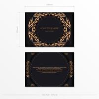 Vector design of postcard black colors with orange patterns. Invitation card design with space for your text and abstract ornament.