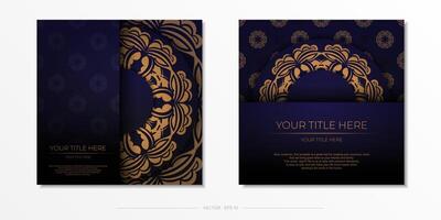 Two business cards with gold and blue patterns vector