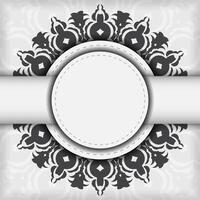 Stylish white postcard design with luxurious Greek ornaments. Vector invitation card with vintage patterns.