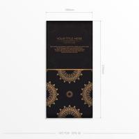 Luxurious Vector Black Color Postcard Template with Vintage Patterns. Print-ready invitation design with mandala ornament.